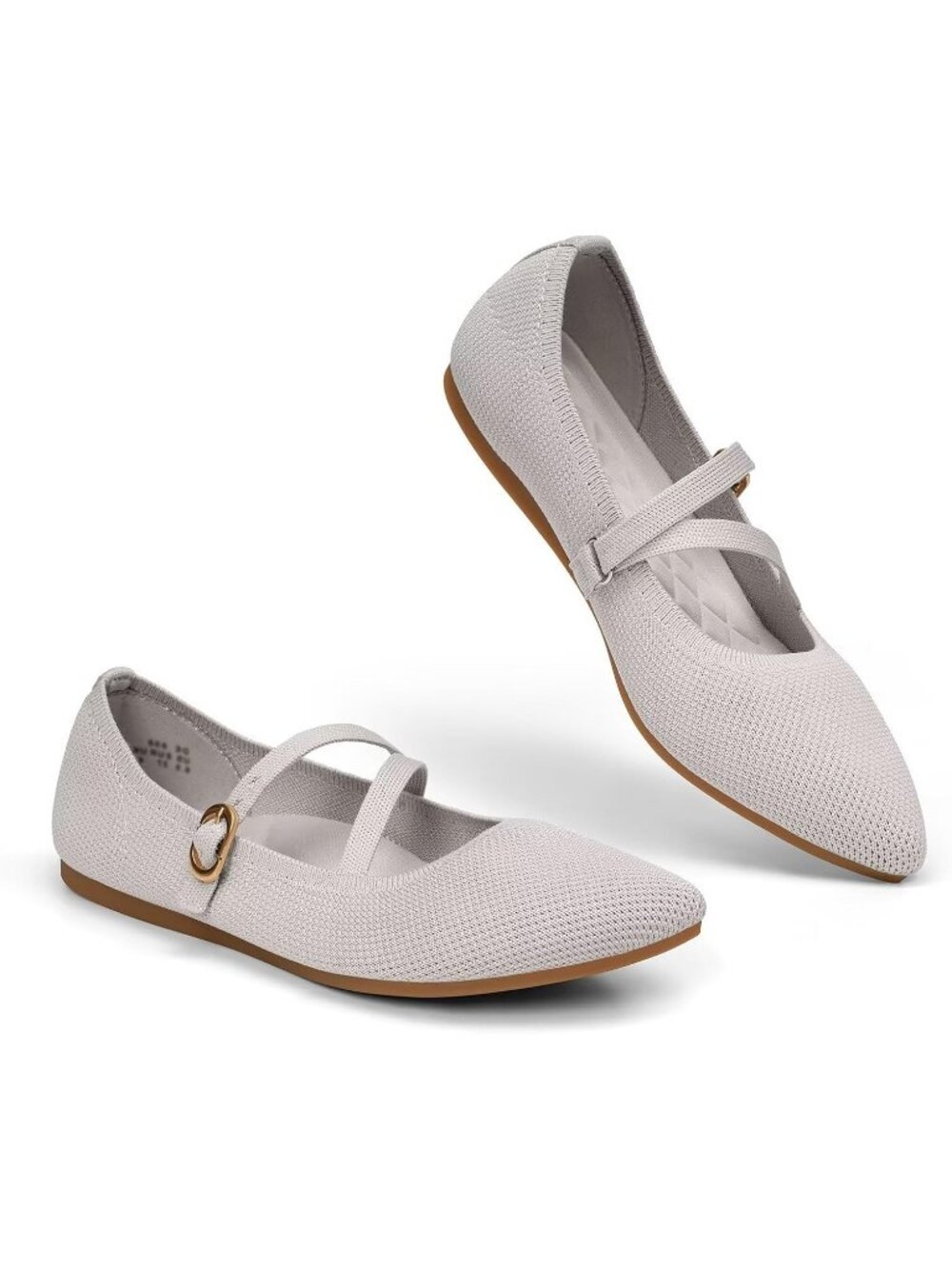 Women's Camel White Rubber Knit Pointed Toe Flat Adjustable Straps Slip On Shoes